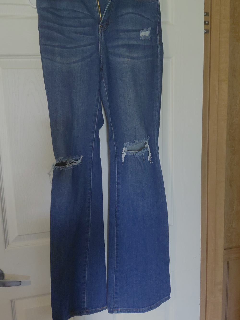 Vibrant Distressed Dark Blue Flare Jeans